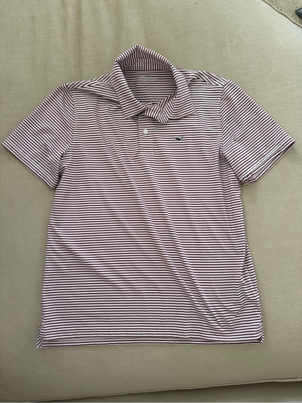 Vineyard Vines Boys Performance Striped Polo - Maroon and White